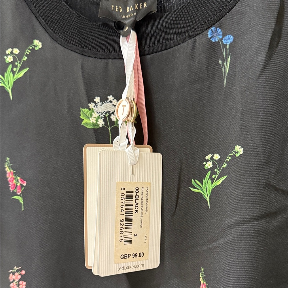 NWT Ted Baker Black Floral Sleeveless Blouse - Picture 9 of 10
